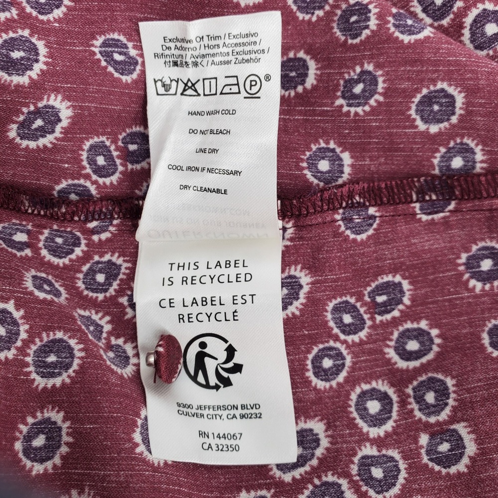 Outerknown Womens Small Maroon Geometric Organic Cotton Silk Ruffle Midi‎ Dress - Picture 8 of 8